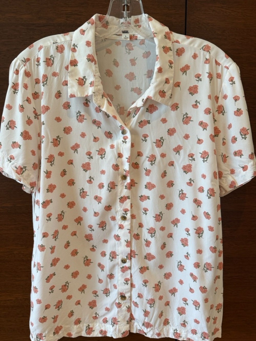 Vans White Button-Up Shirt with Coral Floral Print